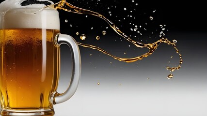 Isolated on translucent background, two beer mugs toasting and making a splash; remove png, clipping path, pen tool, white