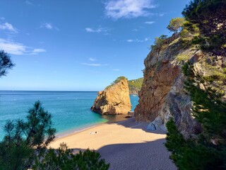 Fototapeta na wymiar l'Illa Roja, beautiful bay with rocks and beach on the Costa Brava, Mediterranean Sea, coast, nature, Pals, l'Estartit, Begur, Sa Riera, Catalonia, Costa Brava, Girona, Spain