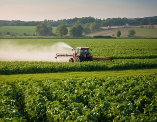 Spraying Crops in Rural Farmland