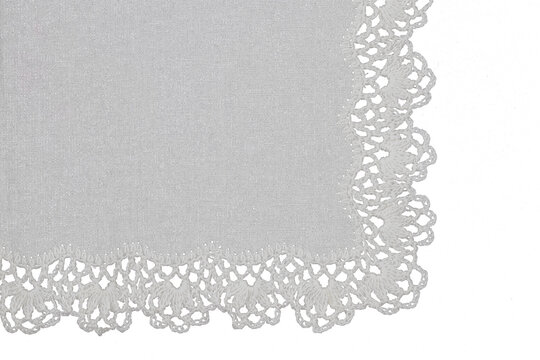 white cotton handkerchief with handmade lace, isolated