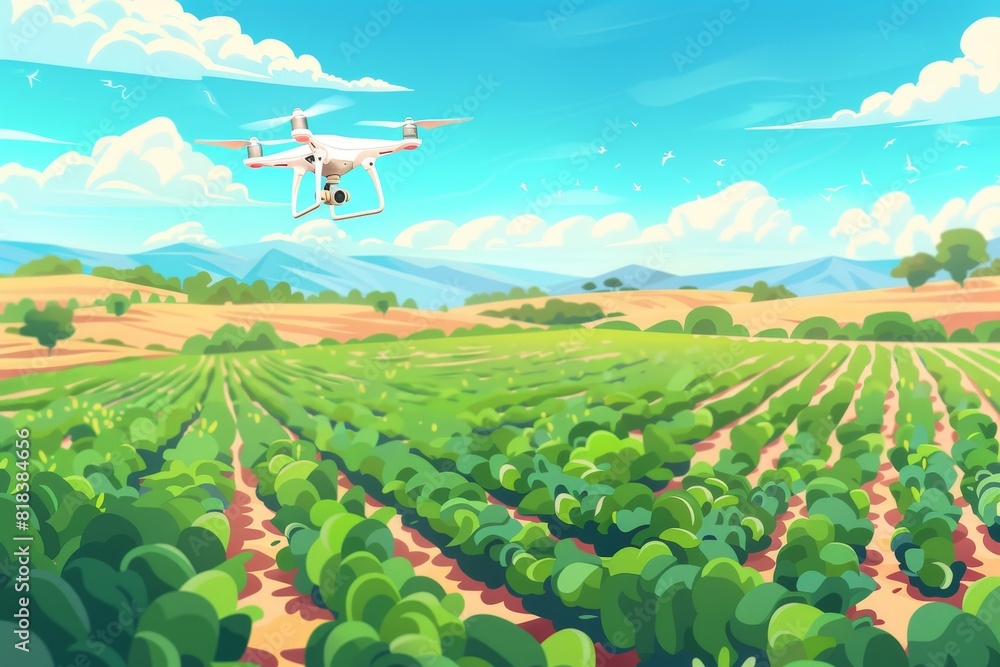 Poster sustainable wine production through smart farming in desert agriculture uses playful drones for effi