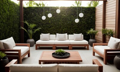 Sunlit Serenity Designing a Peaceful Zen Patio with Redwood Furniture and Ambient Lighting