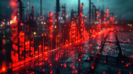 Fototapeta premium A digital painting of a dark and rainy cityscape