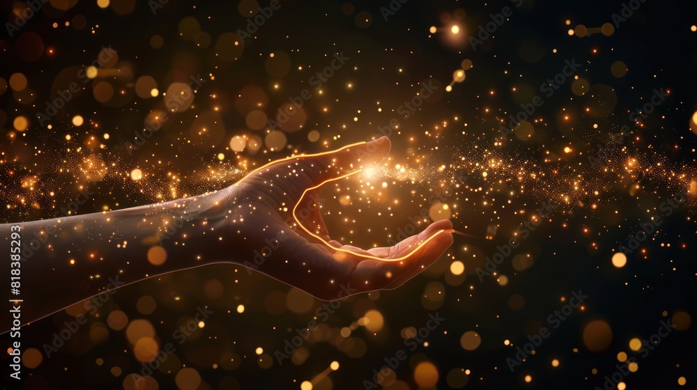 Aufkleber hand touching abstract network ,global network connection concept, abstract concept