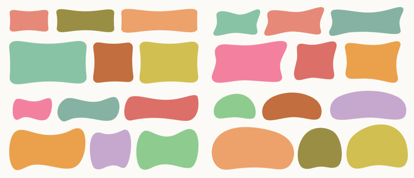 A set of hand drawn doodle blank frames. Colored text box. Empty speech bubbles on white background.  Isolated Flat Vector Illustration EPS10