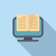 Flat design illustration of an ebook open on a desktop computer, depicting online reading