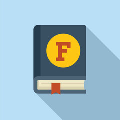 Digital illustration of a colorful book with the letter f on the cover, in flat design style