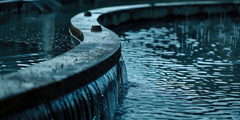 Blackwater treatment tank with waste water, water clarifier cleaning. Nobody, industry sewer systems. 