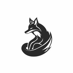 Elegant Black and White Fox Logo with Curled Tail