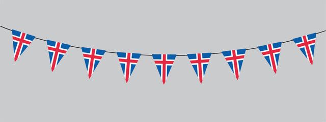 Icelandic Sovereignty Day, bunting garland, string of triangular flags for outdoor party, Iceland, pennant, retro style vector illustration