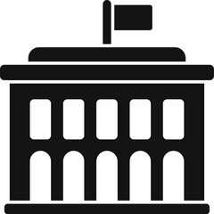 Government building icon vector illustration in black and white. Representing the architecture and symbol of a public institution. Official administration. Courthouse. City. Urban. Graphic design