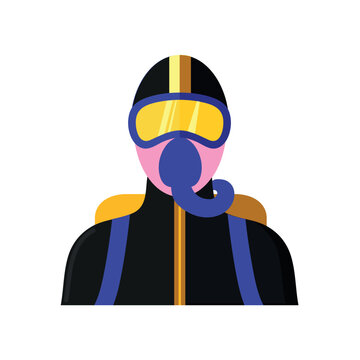 diver wearing mask, black suit, yellow goggles clip art preview