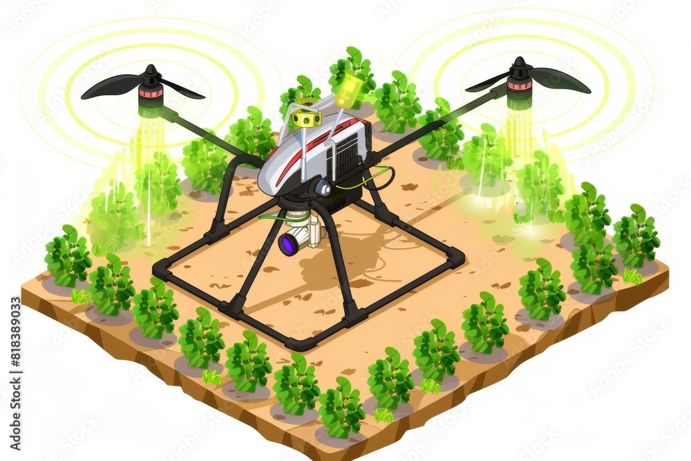 Aufkleber isometric vehicle illustrations depict efficient smart drones applying precision agriculture techniq