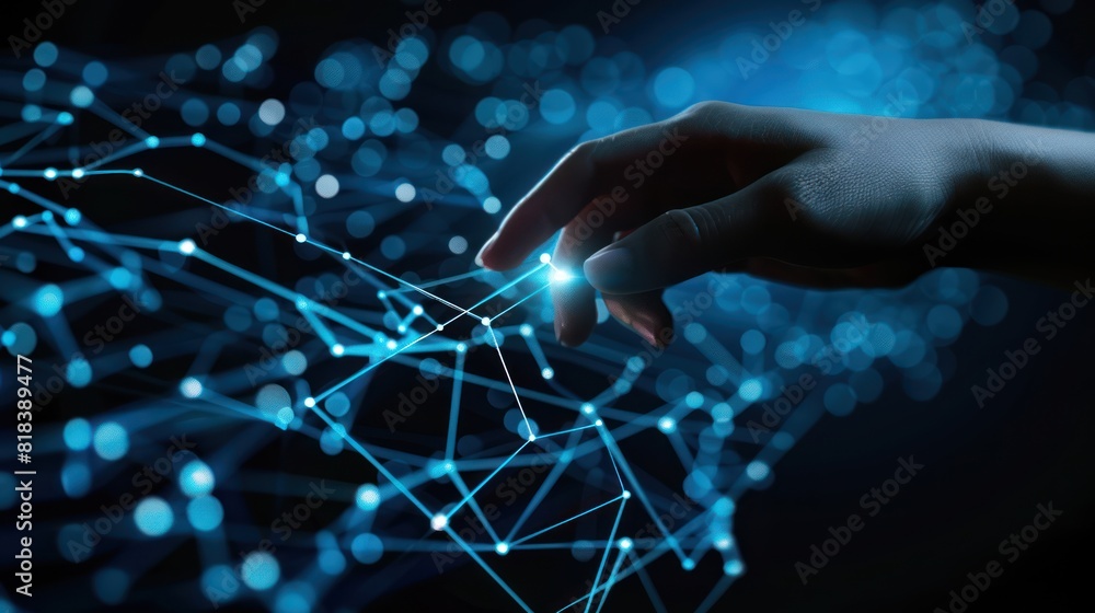 Poster hand touching abstract network ,global network connection concept, abstract concept