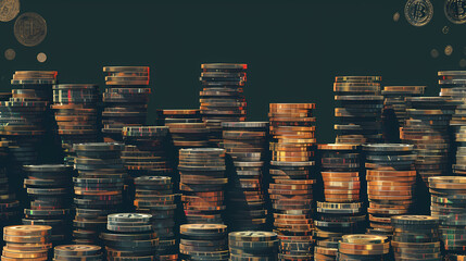 stacks of coins depicting a downgoing line from dark