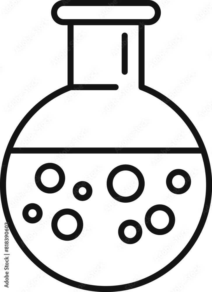 Poster simplistic line art of a round bottom flask with bubbling liquid, ideal for science themes