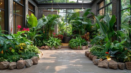 Interior fragment with a variety of indoor plants . Concept of ecological interior. Design in biophilia style