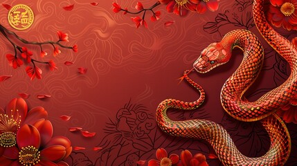 Happy Chinese New Year 2025: Snake Zodiac Sign and Blank Text Space