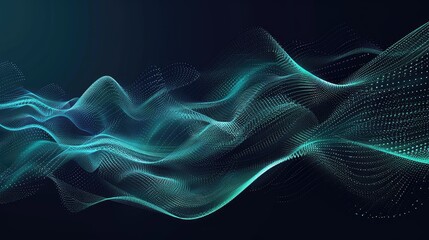 Vector abstract light lines wavy flowing dynamic in blue green colors isolated on black background...
