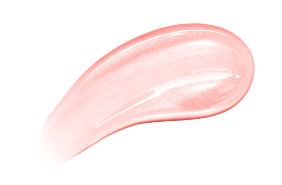 Pink lip gloss texture isolated on white background. Smudged cosmetic product smear. Makup swatch product sample