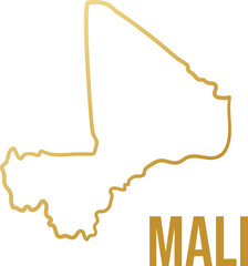 Mali map. Isolated golden contour line