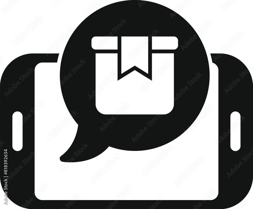 Poster simplified illustration of a mobile device displaying a book icon with a ribbon bookmark