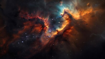 Fototapeta premium The image is a depiction of a nebula, a vast interstellar cloud of dust, hydrogen, helium and other ionized gases.