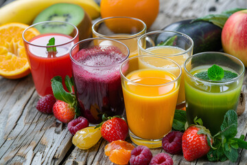 Various fruits and vegetables juices