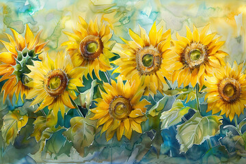 An arrangement of vibrant yellow sunflowers