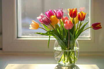 an array of colorful tulips arranged 