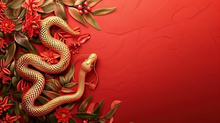 Obraz premium Happy Chinese New Year 2025: Snake Zodiac Sign Background with Text Space
