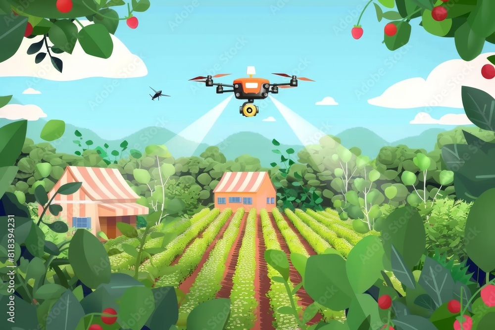 Poster precision agriculture in fields through smart drone technology, enhanced aerially and visualized thr