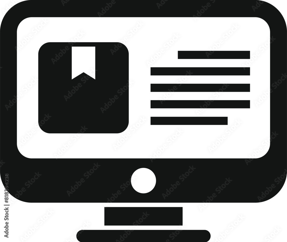 Poster simplistic vector icon illustration of a computer monitor in a black and white color scheme