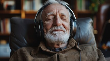 Senior Man Experiencing the Soothing Power of Music with Headphones