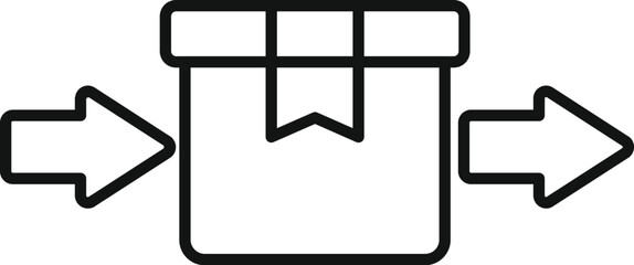 Simple line art of a package with left and right arrows indicating an exchange process