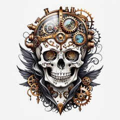 Fototapeta premium Steampunk Skull with Top Hat and Gears