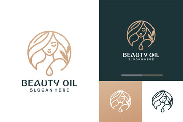 Beauty woman and olive oil line art luxury logo design