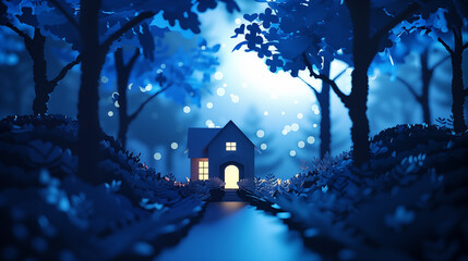 house in woods paper art 