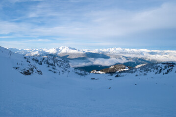 Snowy mountain views on Whistler BC's alpine where skiiers and snowboarders enjoy the spring...