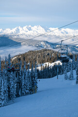 Snowy mountain views on Whistler BC's alpine where skiiers and snowboarders enjoy the spring...