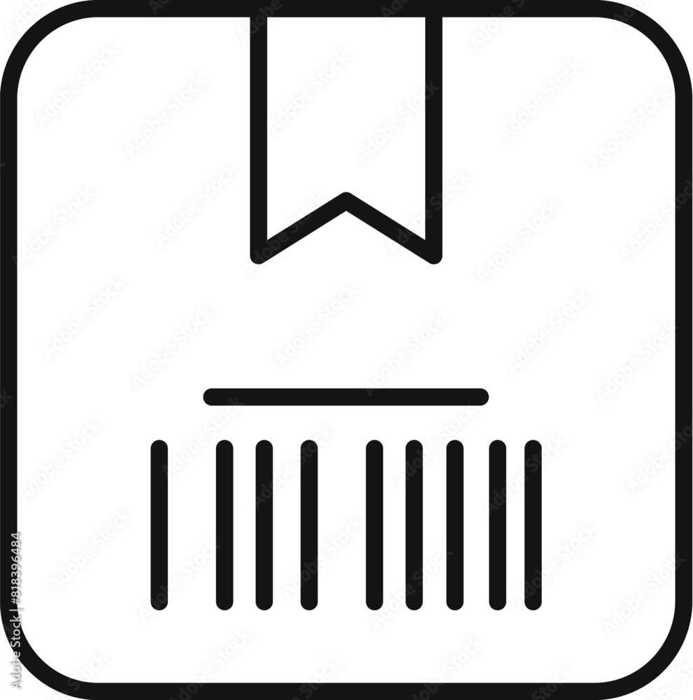 Poster vector illustration of a simple black and white icon representing a packaged item with a barcode