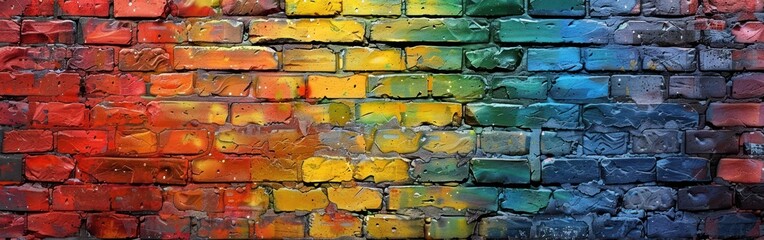 LGBT Rainbow Flag Colored Rustic Brick Wall Texture - Stonework Masonry Background Banner