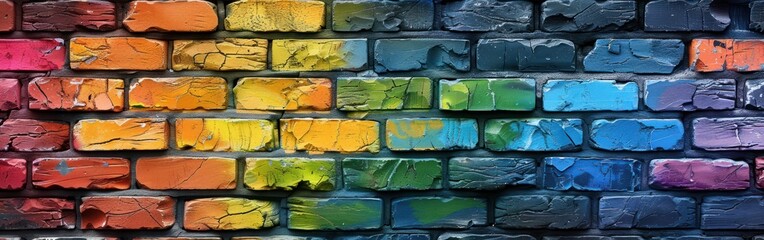 LGBT Rainbow Flag Colored Rustic Brick Wall Texture - Stonework Masonry Background Banner