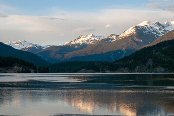 Views of the stunning peaks of Garibaldi Park viewed from the valley trail in Whistler BC