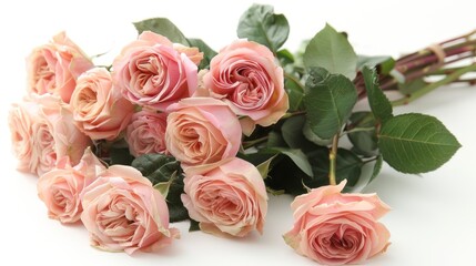 Pretty in Pink: Elegant Bouquet of Roses on White Background