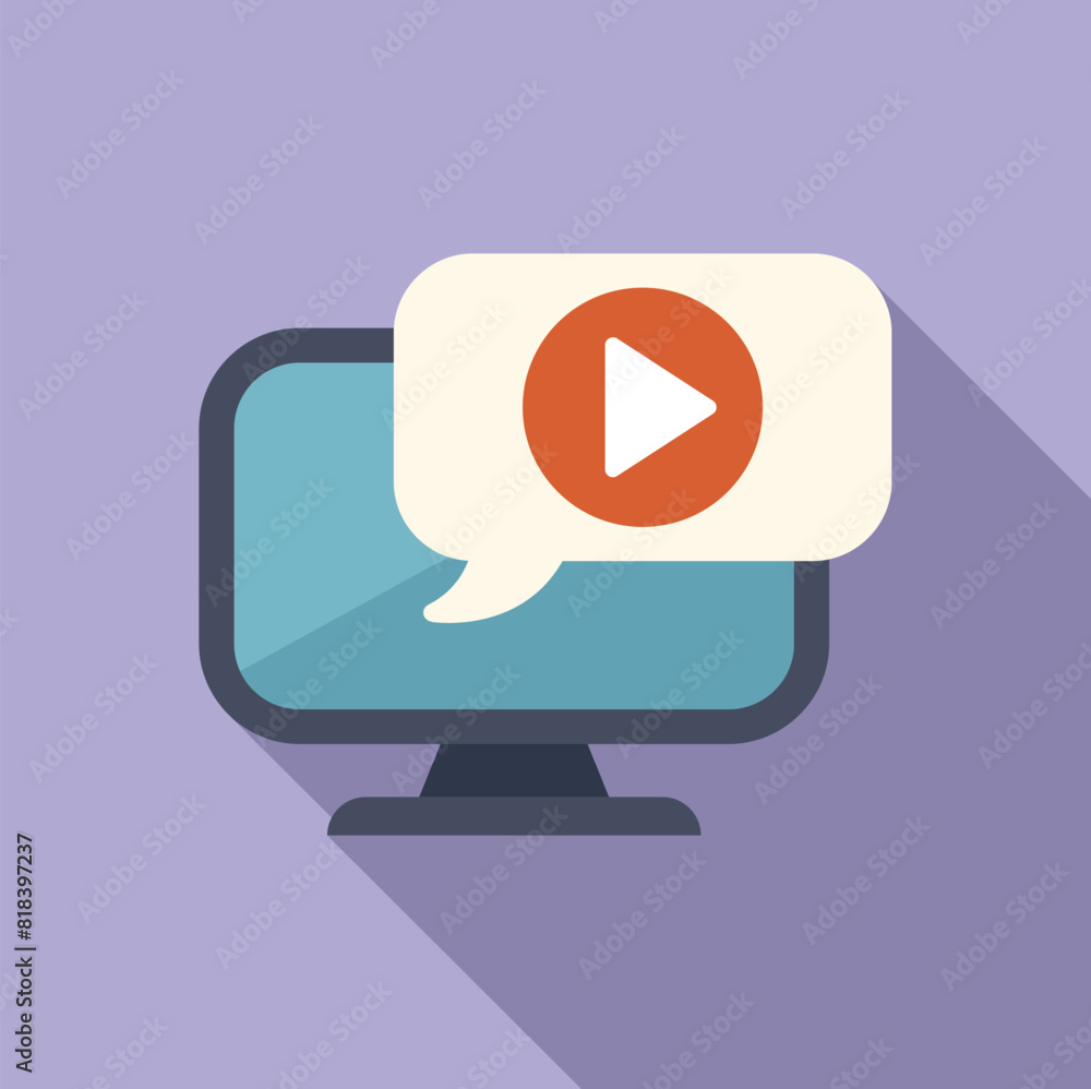 Poster flat design illustration of a computer monitor with a video play icon in a speech bubble