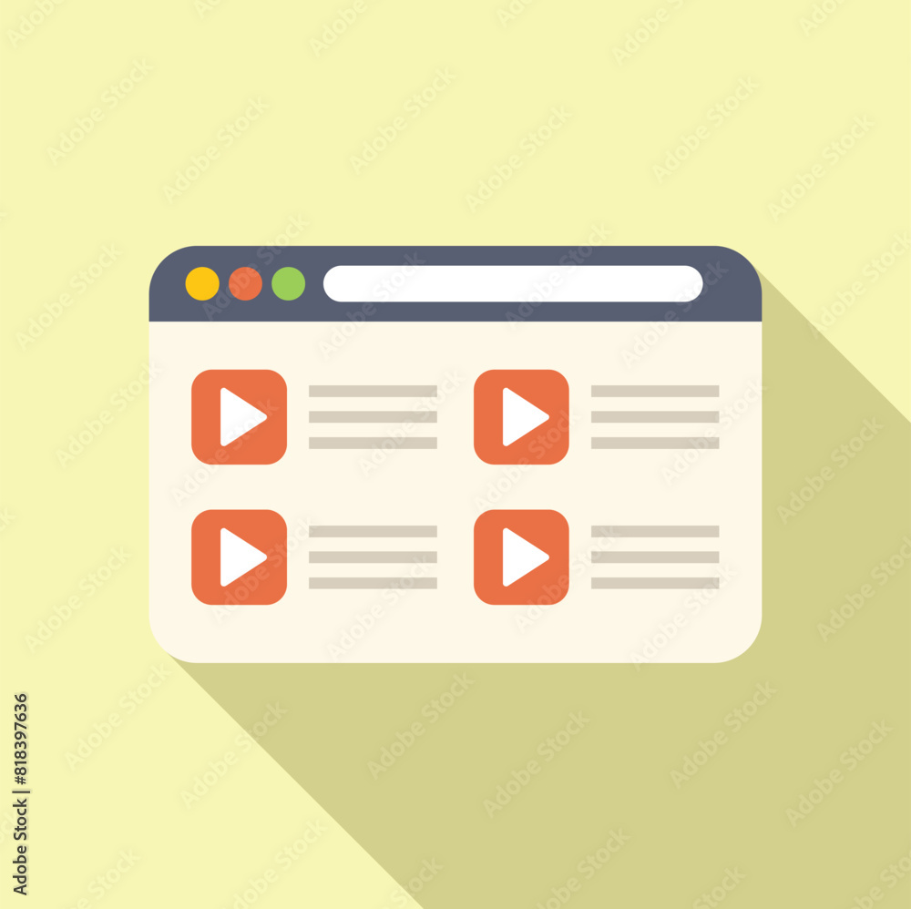 Poster modern vector graphic of a simplistic web video player interface with play buttons and shadows