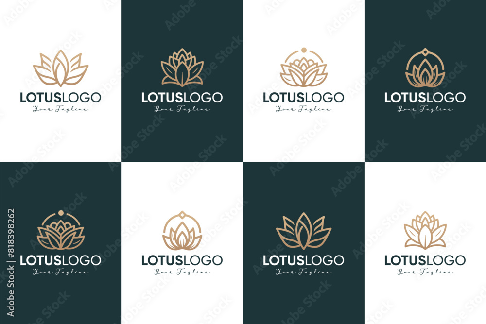 Wall mural set of lotus floral flower ornament abstract beauty luxury logo design template - Wall murals