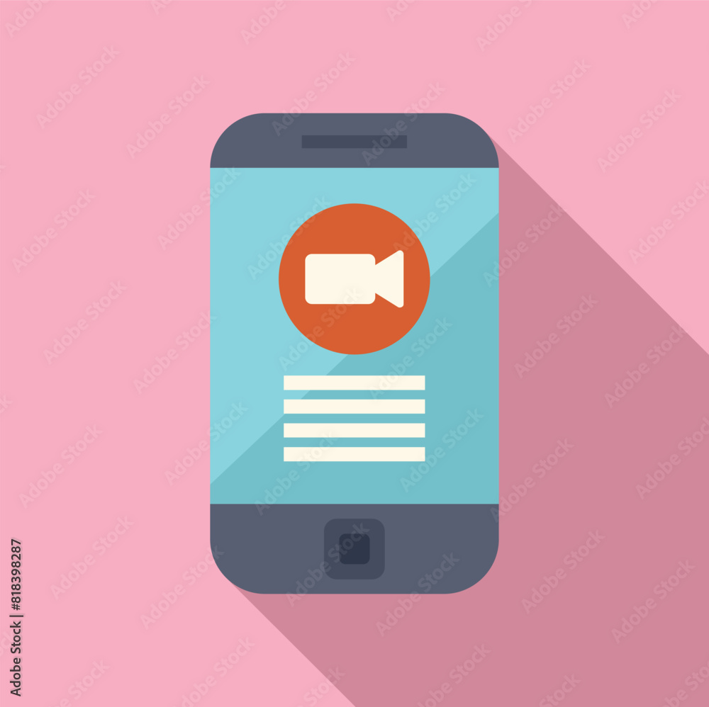 Sticker Flat design vector illustration of a smartphone with a video play icon, ideal for web and tech themes