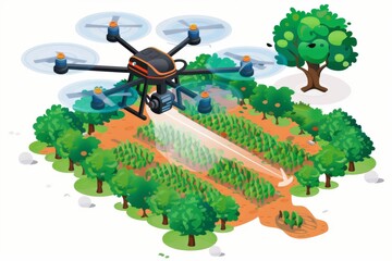 Smart drones designed isometrically optimize watering and pesticide spraying techniques, crucial for sustainable farming in dry landscapes